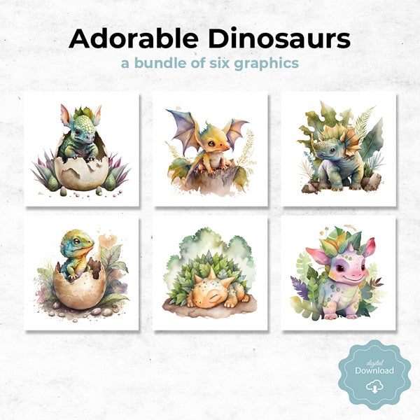 adorable dinosaurs clip art bundle of six graphics