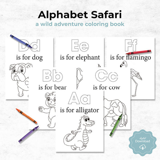 alphabet safari kids letter coloring book