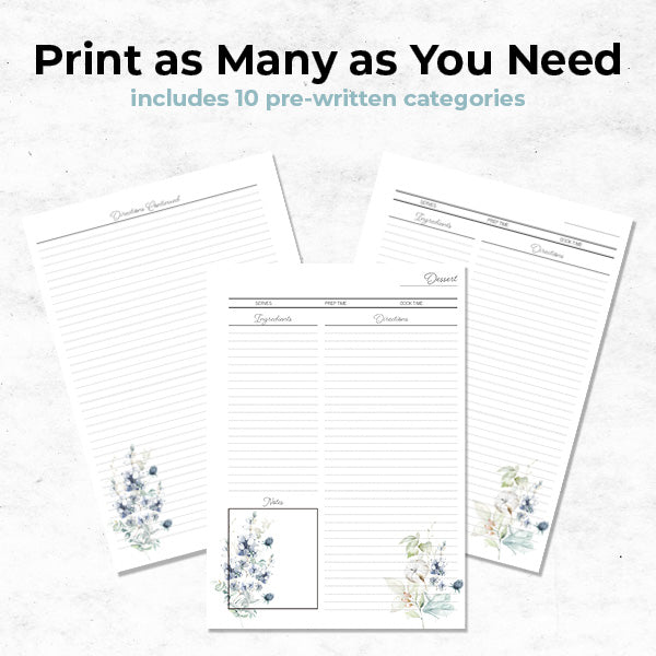 print as many as you need of this arctic blooms mini recipe binder