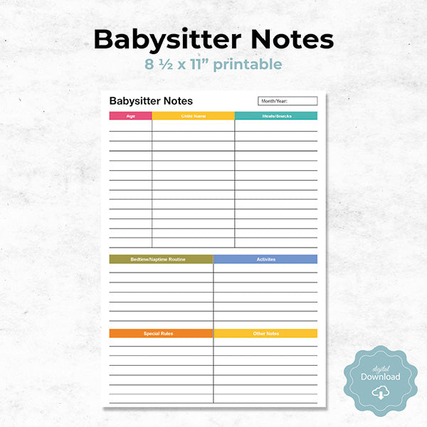 babysitter notes perfect as a printable