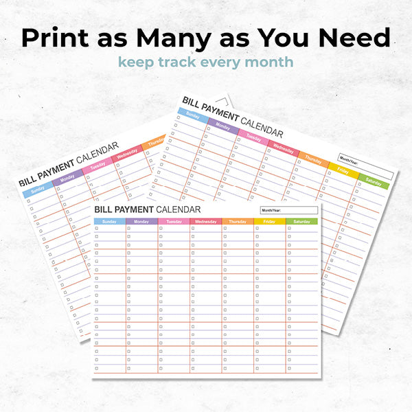 bill payment calendar print as many as you need