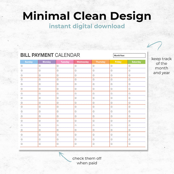 bill payment calendar minimal clean design