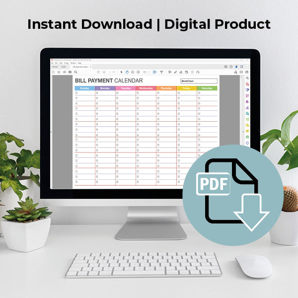 bill payment calendar instant download