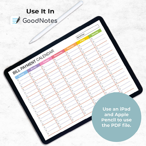 bill payment calendar use it in GoodNotes