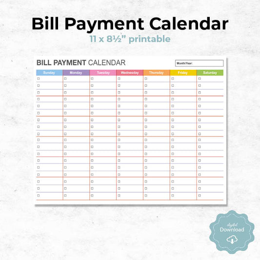 Financial Navigator: Monthly Bill Payment Calendar – Digital Download