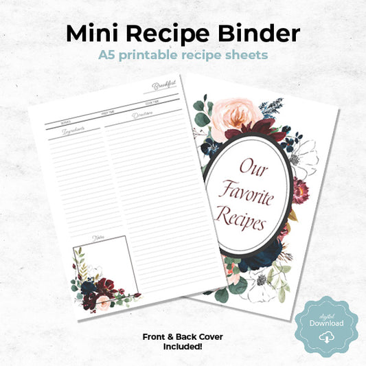 blossom reverie mini recipe binder A5 printable