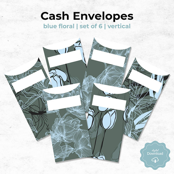 blue floral cash envelopes and tracker