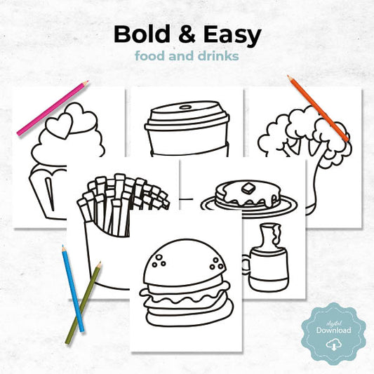 Food and Drinks Coloring Book (Bold & Easy)