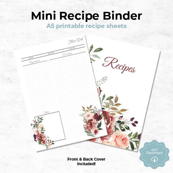 burgundy harvest mini recipe binder A5 printable