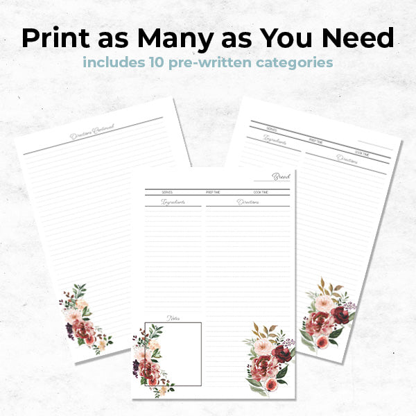 burgundy harvest mini recipe binder print as many as you need