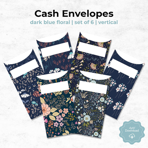 dark blue floral cash envelopes set of 6