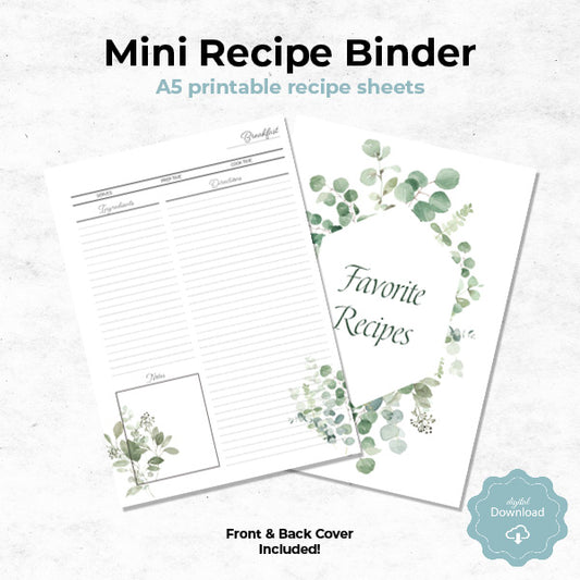 eucalyptus dreams mini recipe binder A5 printable