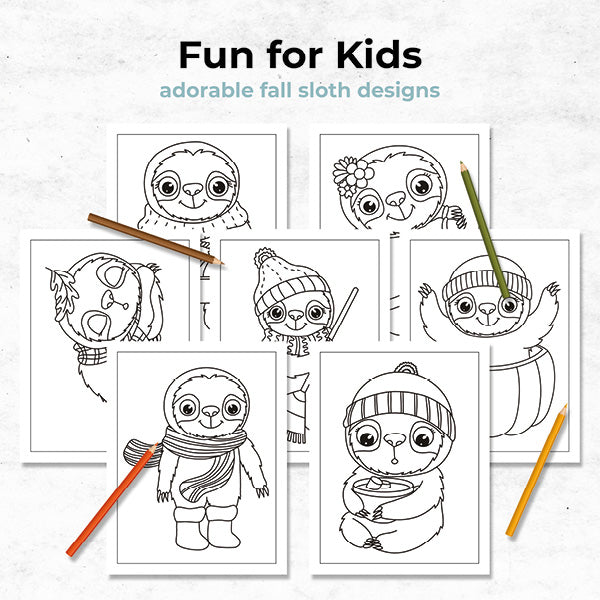 adorable fall sloths coloring book for kids