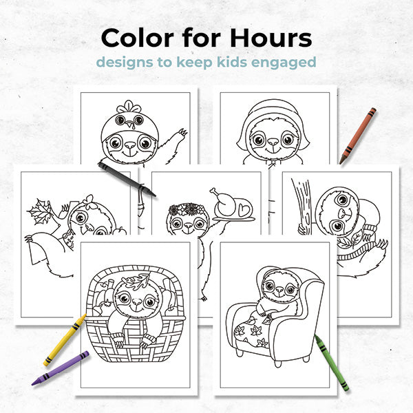 fall sloth coloring book to keep kids engages