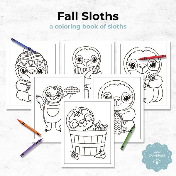 adorable fall sloth kids coloring book