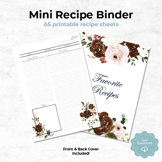 floral bouquet mini recipe binder A5 printable