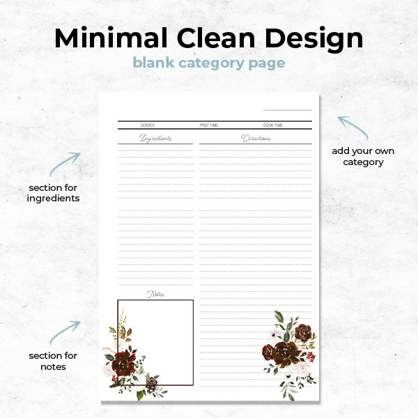 floral bouquet mini recipe binder minimal clean design