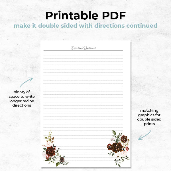 floral bouquet mini recipe binder as a printable pdf file