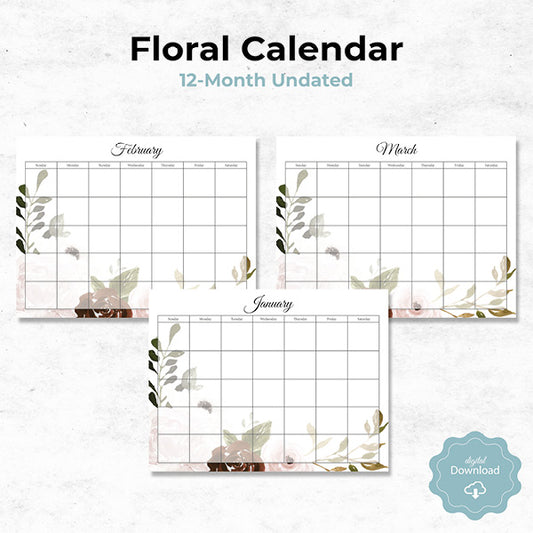 floral bouquet undated monthly calendar