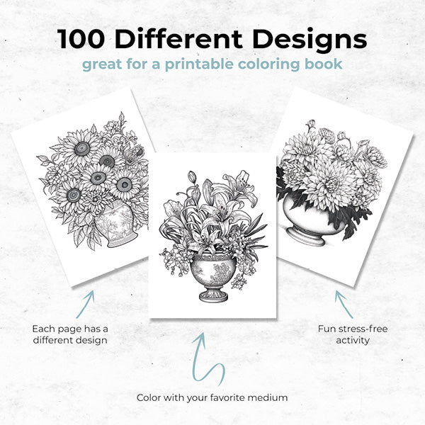floral impressions vase arrangement coloring book 100 different designs