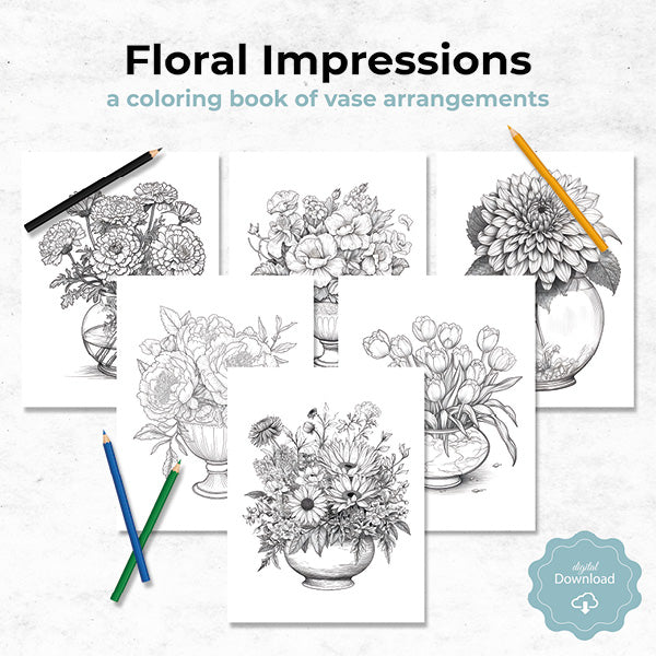 floral impressions vase arrangement coloring book
