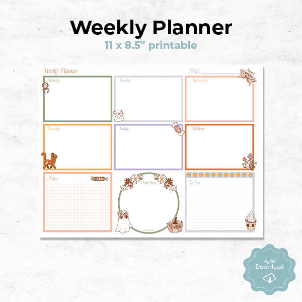 Funky Spooky Season Weekly Planner Notepad - 11 x 8.5 inches
