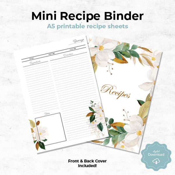 Magnolia Whispers A5 Printable recipe binder