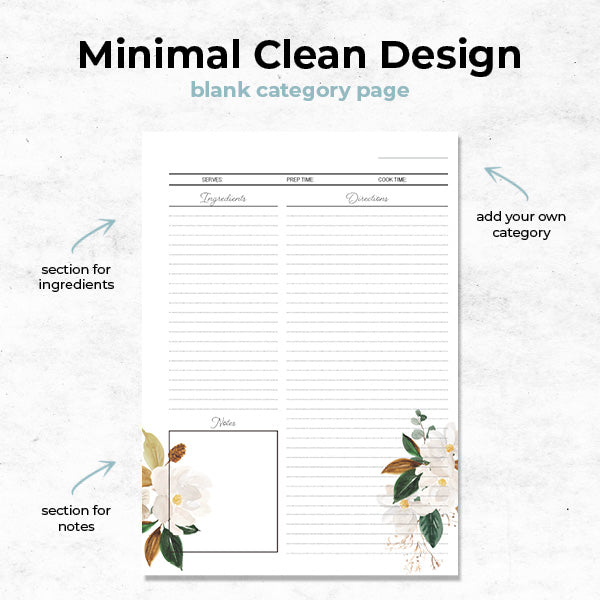 blank category page included in the magnolia mini recipe binder