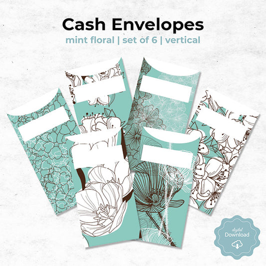 mint floral cash envelopes set of 6
