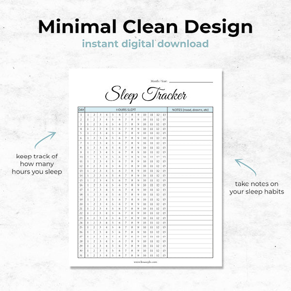 monthly sleep tracker minimal clean design