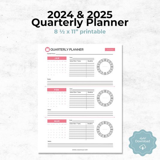 pink 2024 2025 quarterly planner