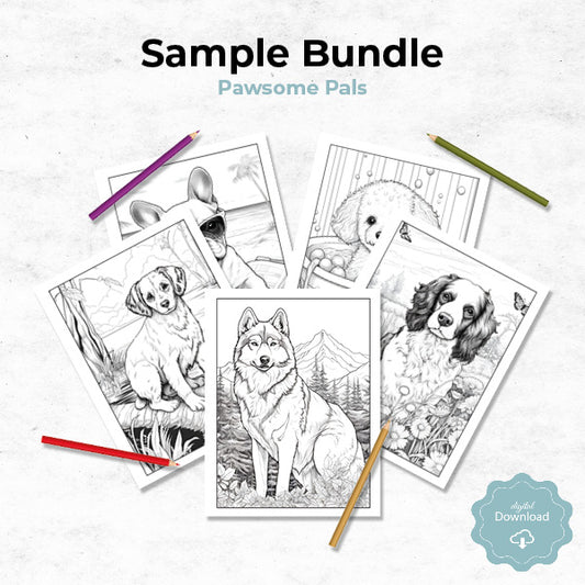 sampler to pawsome pals adult coloring book includes 5 sample pages