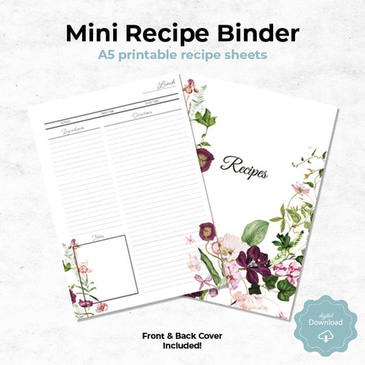 spring floral mini recipe binder printable