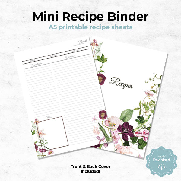 spring floral mini recipe binder printable