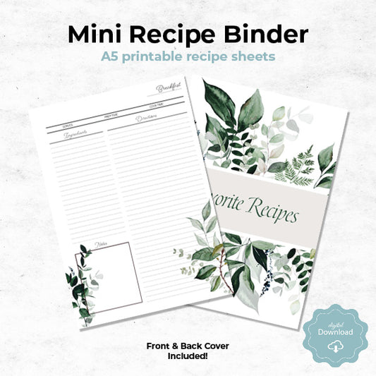 verdant meadows mini recipe binder A5 printable