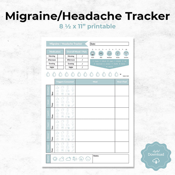weekly migraine and headache tracker printable