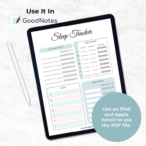 weekly sleep tracker use it in goodnotes self-care activity