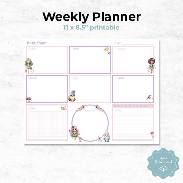 Whimsical Woods Weekly Planner Notepad - Landscape 11 x 8.5 inches